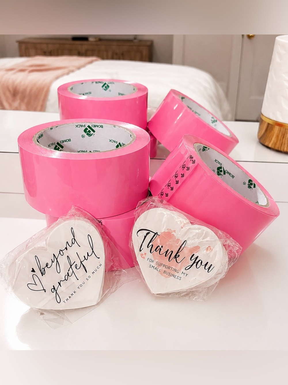 Pink Shipping Tape bundled with appreciation cards 🫶